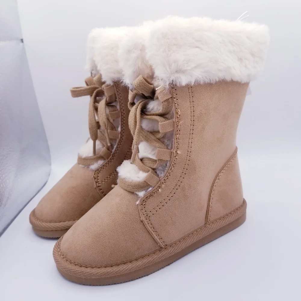 Old Navy #497370 Cozy-Lined Faux-Suede Lace-Up Tan Boots for Toddler size 10